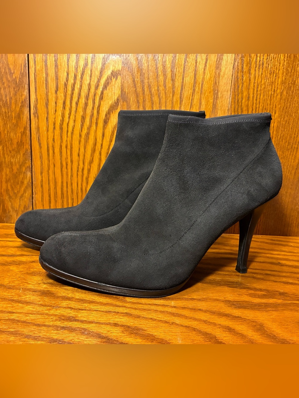 Stuart Weitzman Black Suede Stretch Ankle Booties Shimmery Heel Stiletto Size 10
